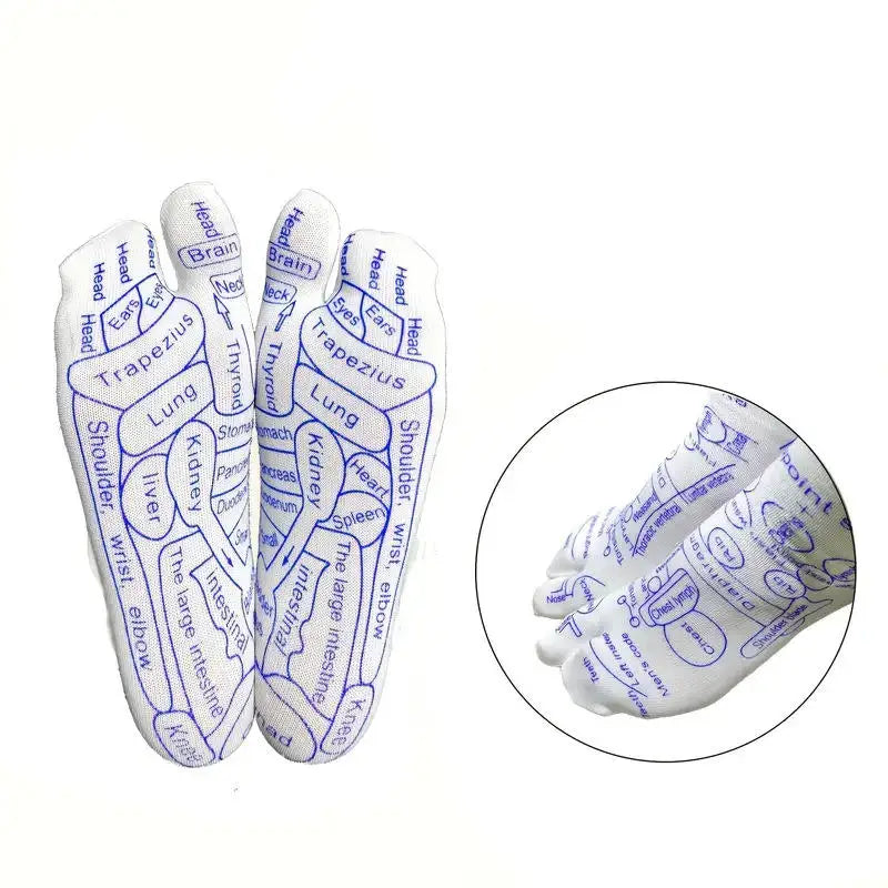 Reflexology acupressure socks with foot pressure point map