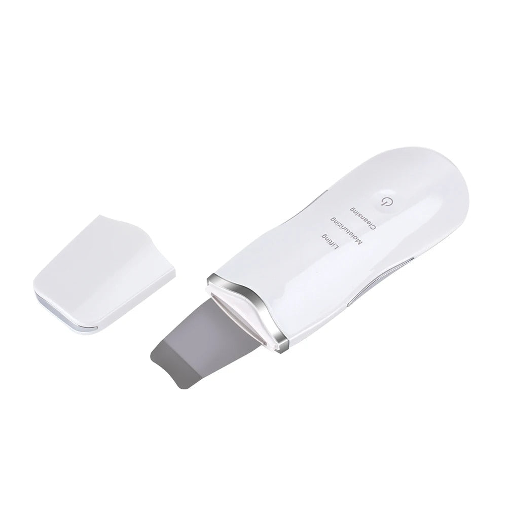 Ultrasonic facial skin scrubber spatula for pore cleansing