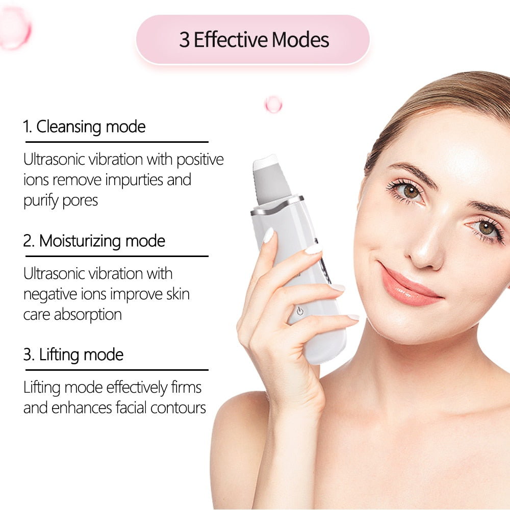 Ultrasonic facial skin scrubber spatula for pore cleansing