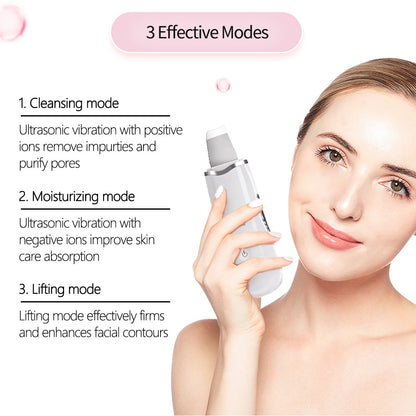 Ultrasonic facial skin scrubber spatula for pore cleansing