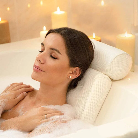 Orthopedic 4D mesh bath pillow for neck and back support in tub