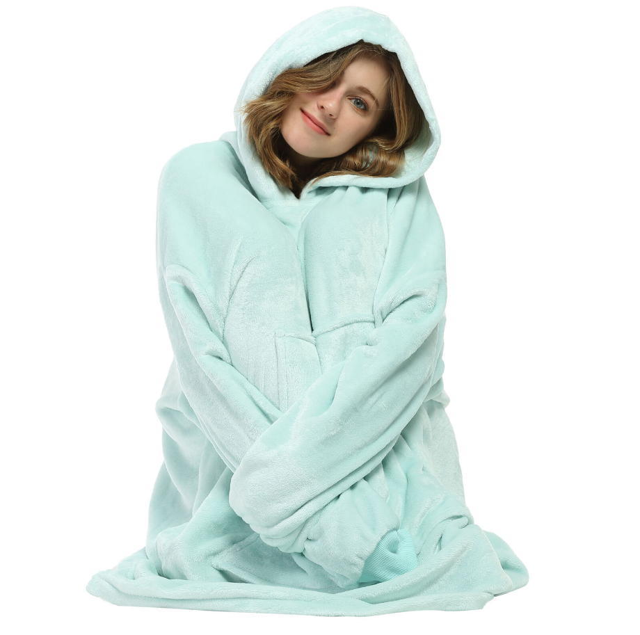 Oversized reversible sherpa fleece wearable hoodie blanket for adults