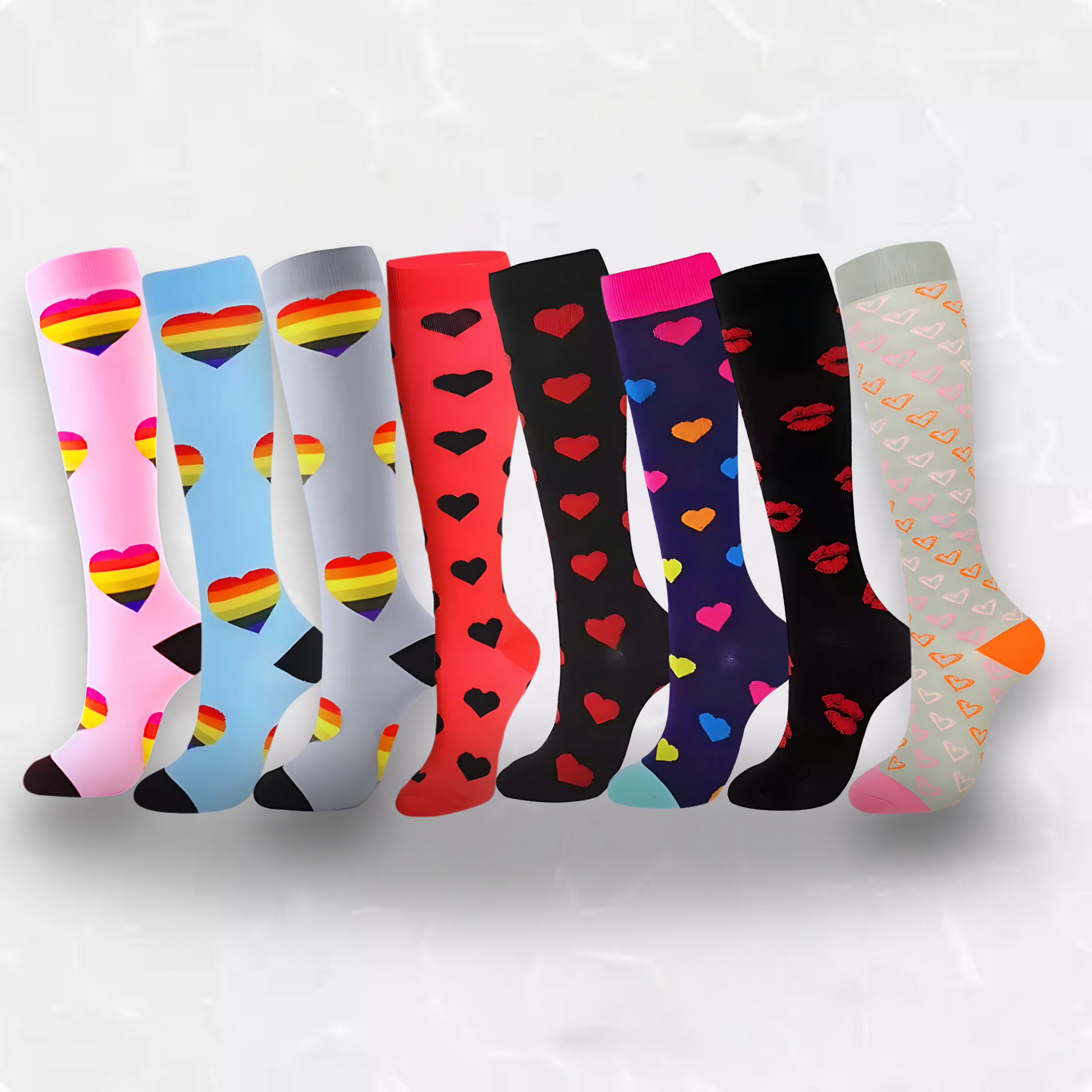 Fun-patterned 20-30mmHg knee-high compression socks pair