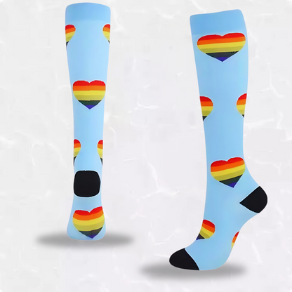 Fun-patterned 20-30mmHg knee-high compression socks pair