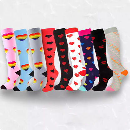 Heart-print 20-30mmHg knee-high compression socks pair