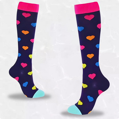 Fun-patterned 20-30mmHg knee-high compression socks pair