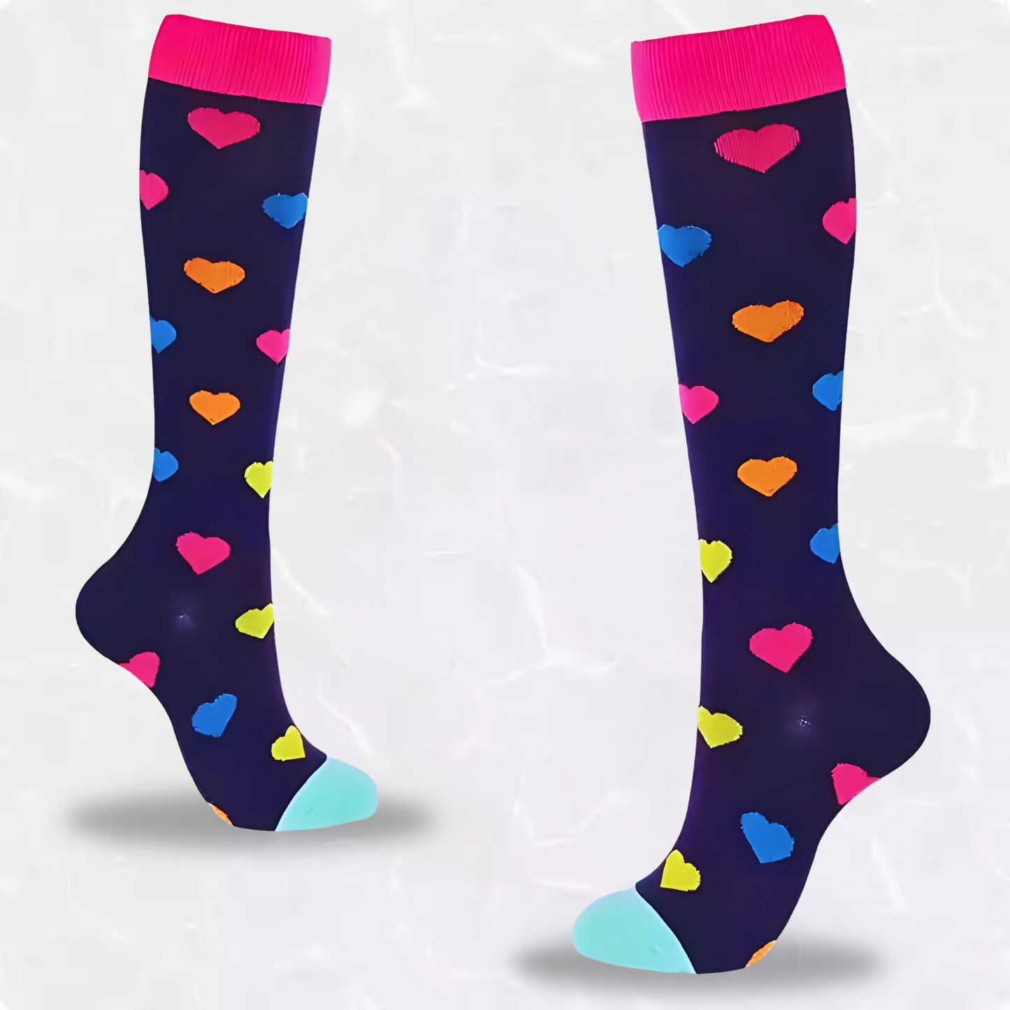 Heart-print 20-30mmHg knee-high compression socks pair