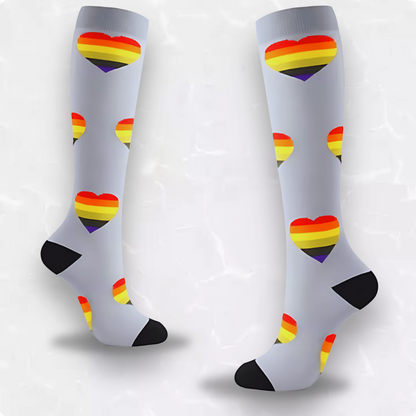 Heart-print 20-30mmHg knee-high compression socks pair