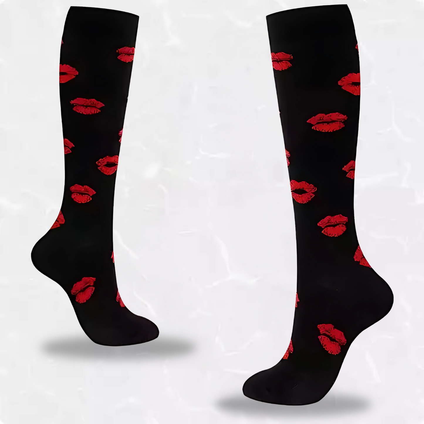 Fun-patterned 20-30mmHg knee-high compression socks pair