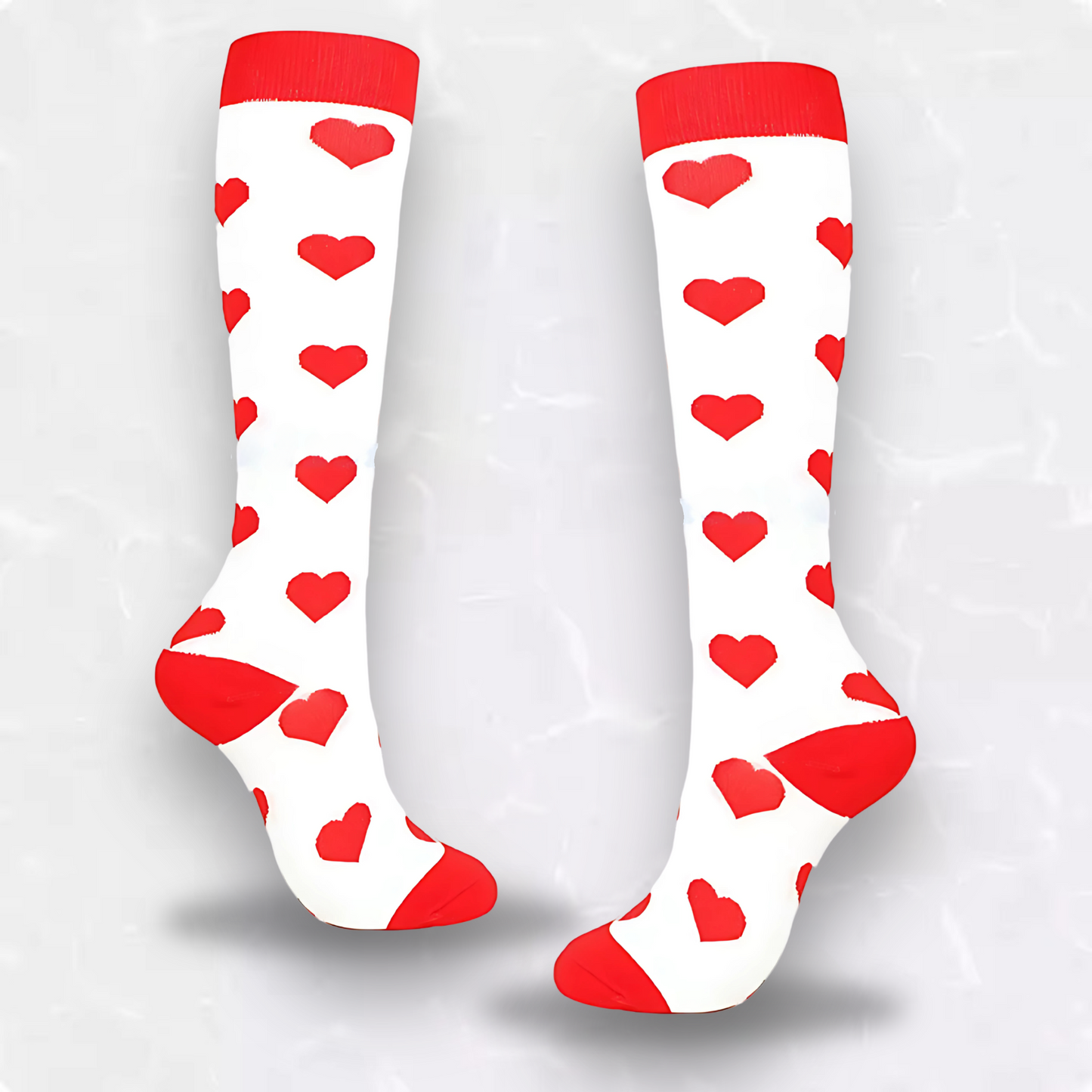 Heart-print 20-30mmHg knee-high compression socks pair