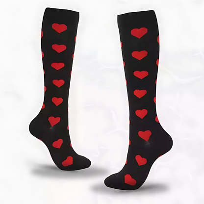 Fun-patterned 20-30mmHg knee-high compression socks pair