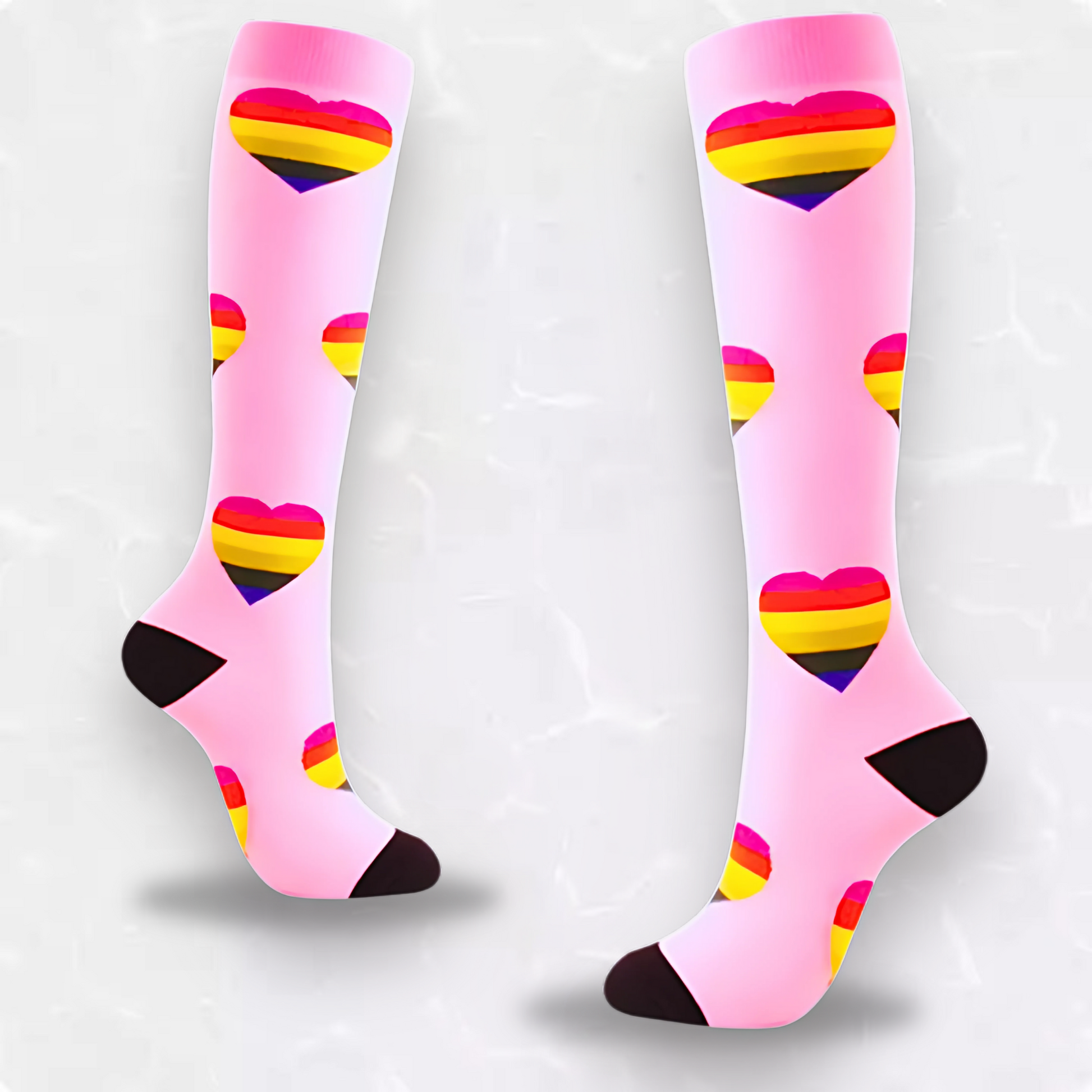 Heart-print 20-30mmHg knee-high compression socks pair