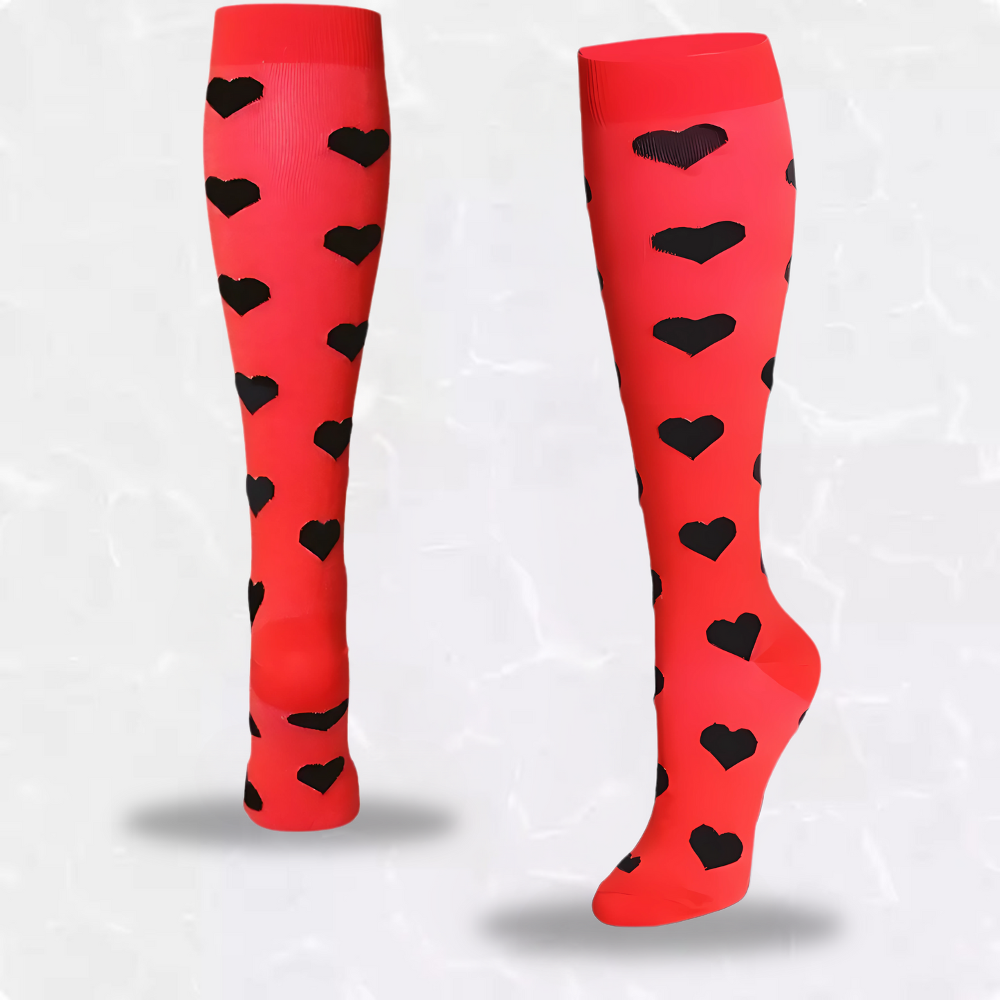 Fun-patterned 20-30mmHg knee-high compression socks pair