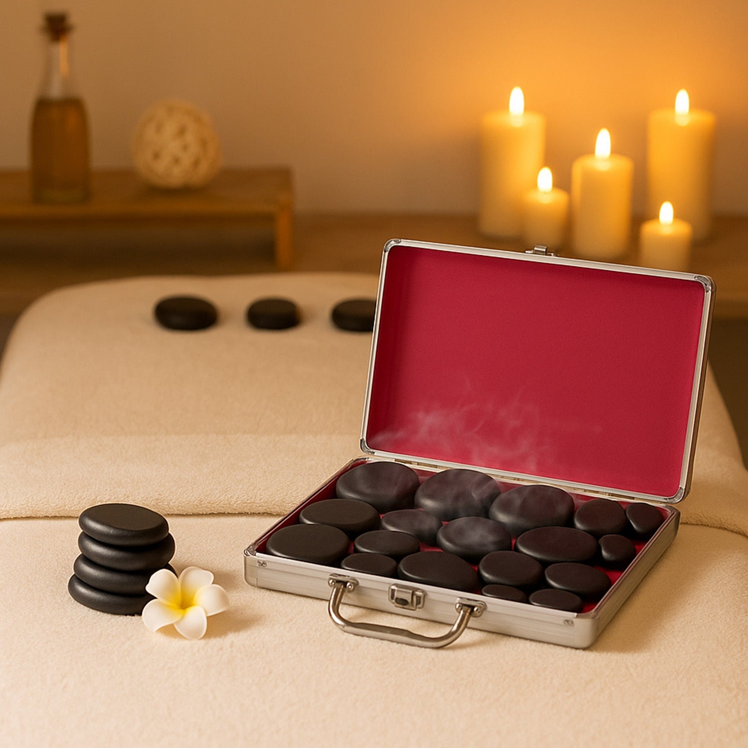 Basalt hot stone massage kit for body therapy