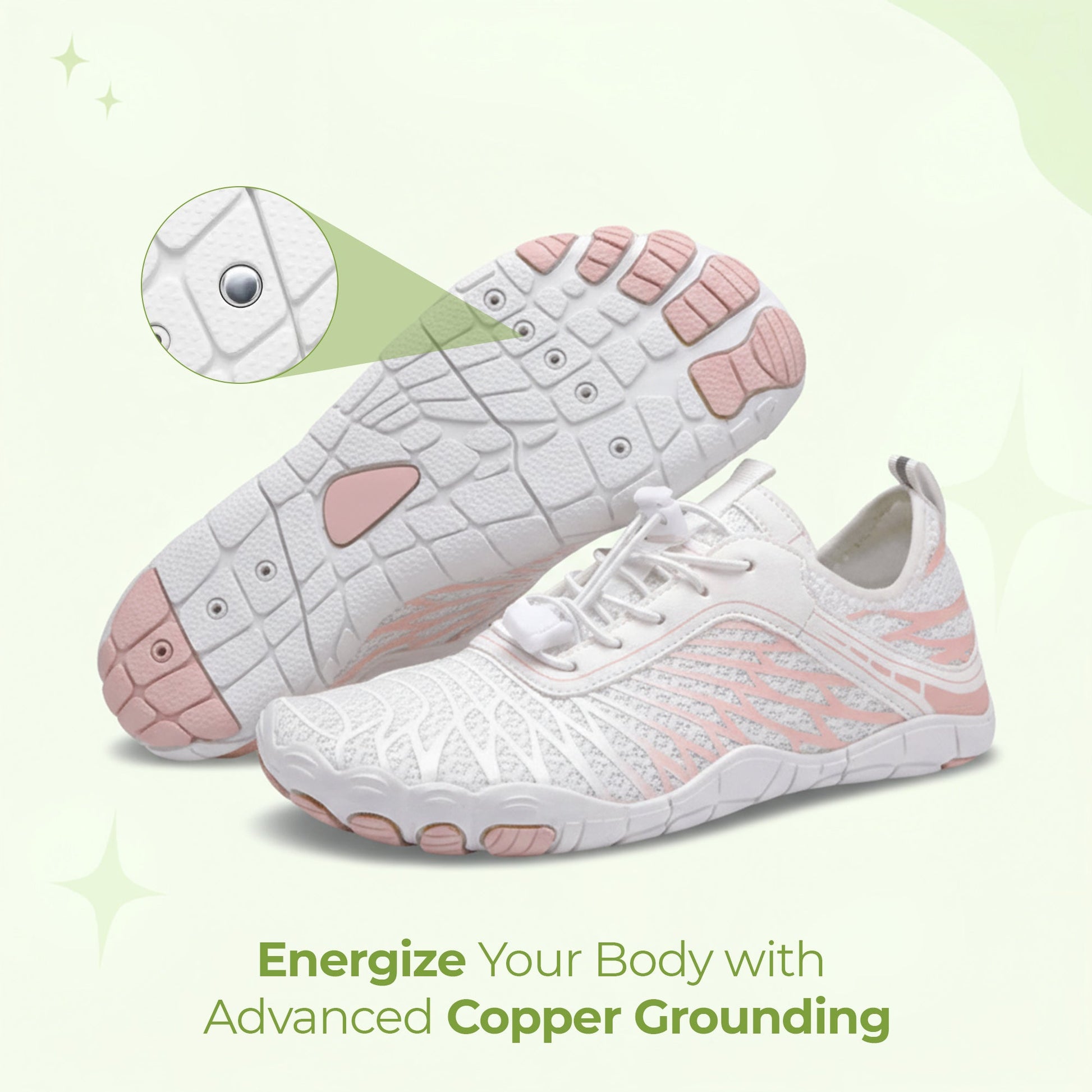 Copper-grounded barefoot shoes natural connection