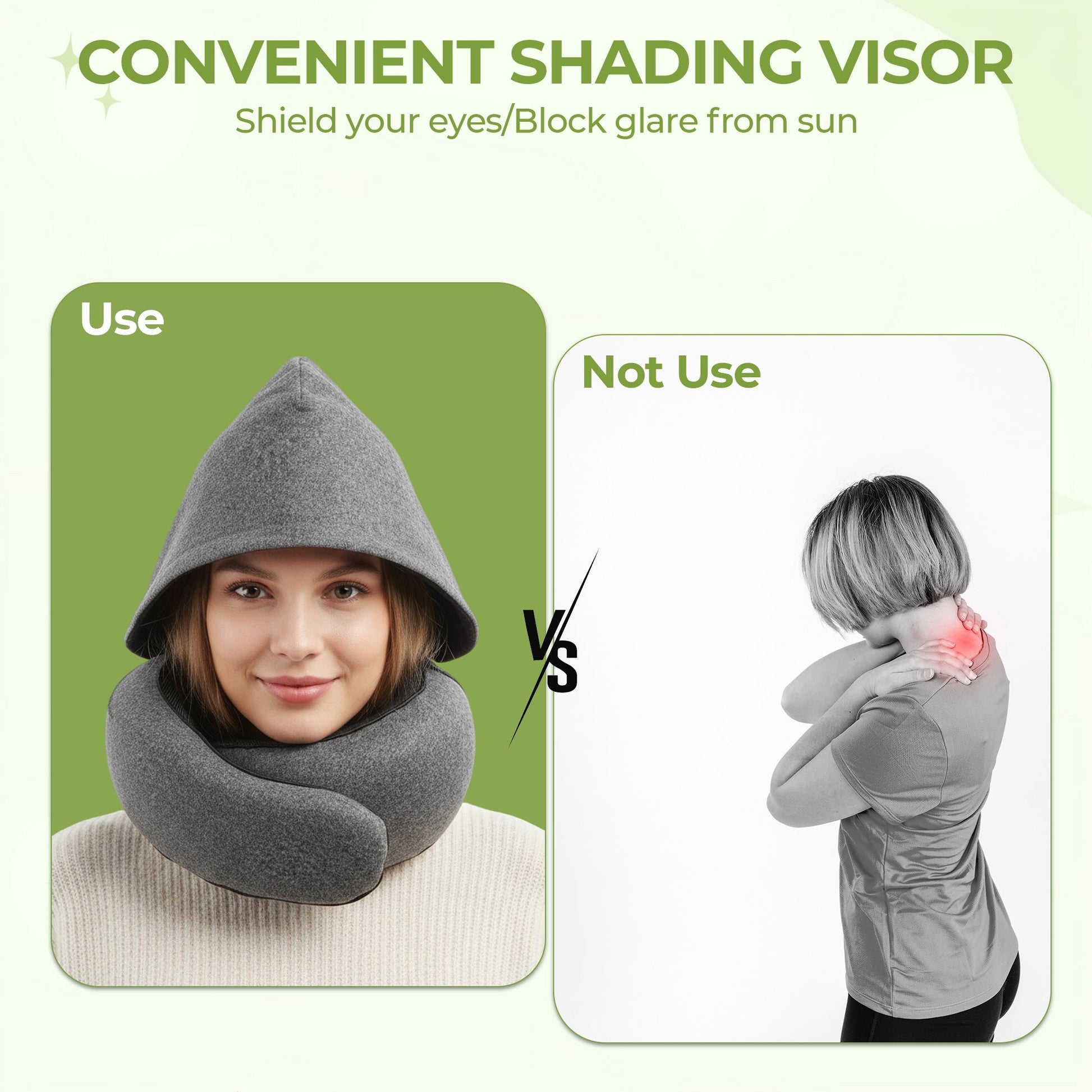 Hooded travel neck pillow memory foam for long flights