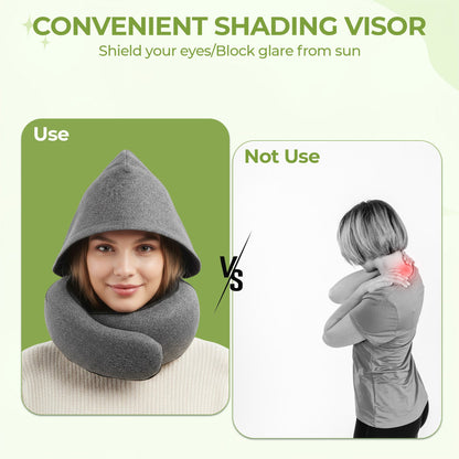 Hooded travel neck pillow memory foam for long flights