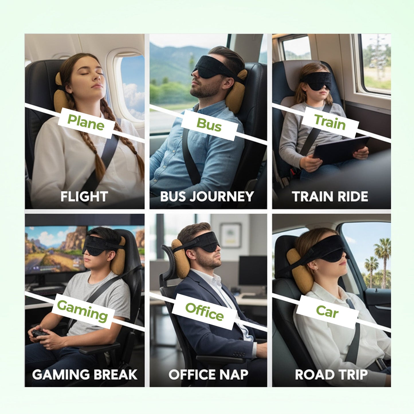 Easy-hold travel pillow with sleep mask for flights