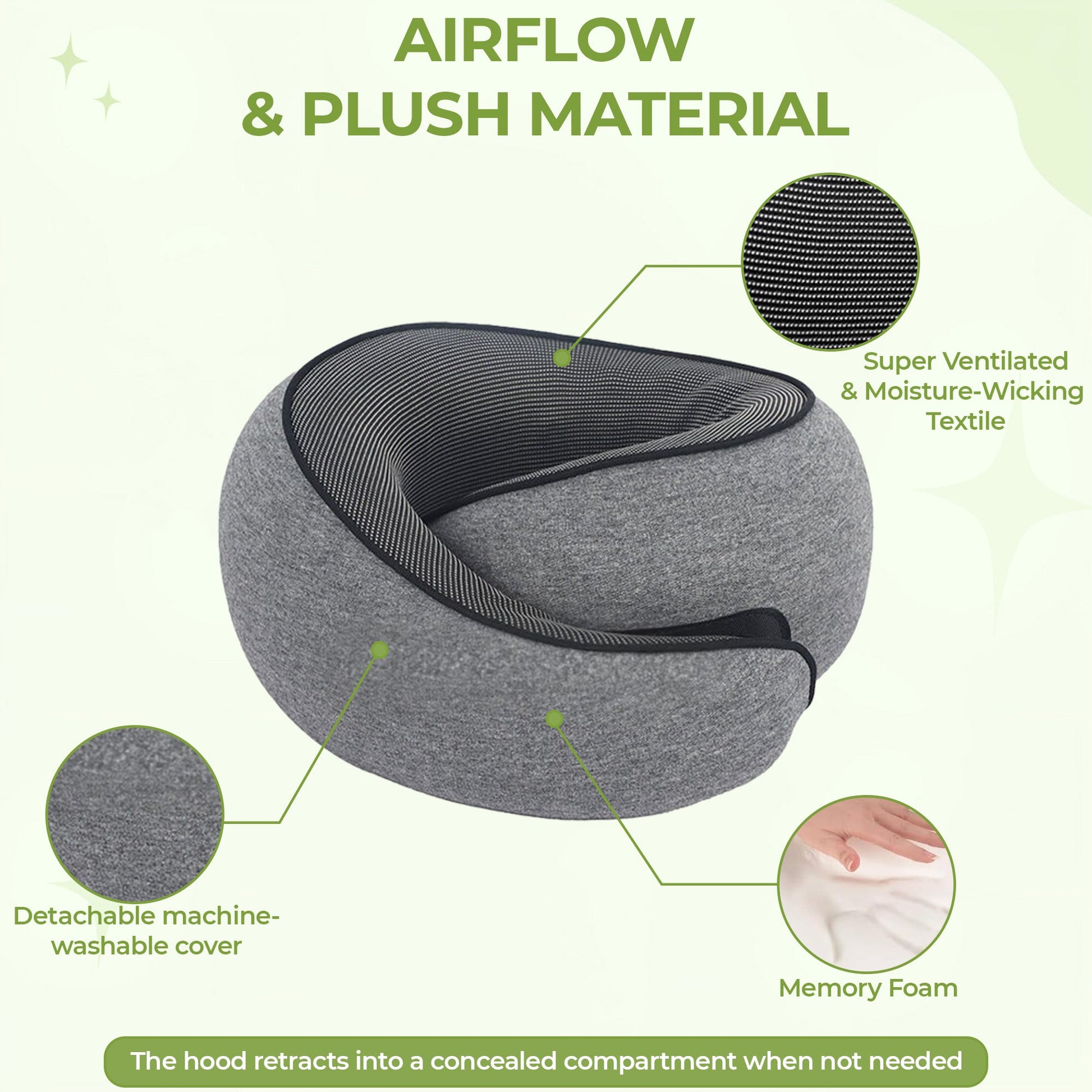 Hooded travel neck pillow memory foam for long flights
