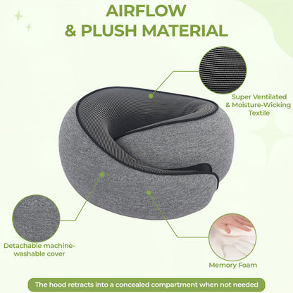 Hooded travel neck pillow memory foam for long flights