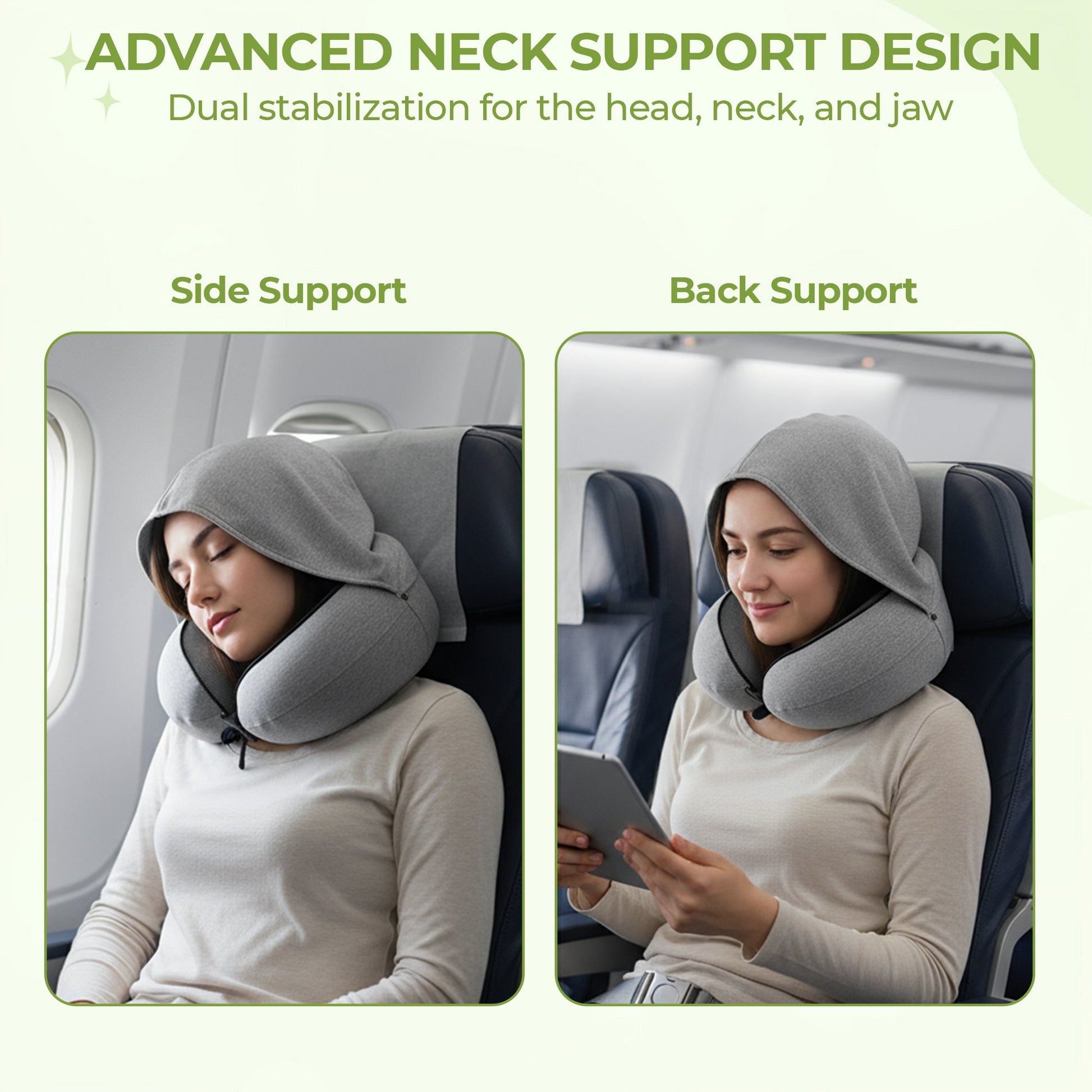 Hooded travel neck pillow memory foam for long flights