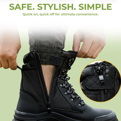 Zip-side safety work boots durable steel toe