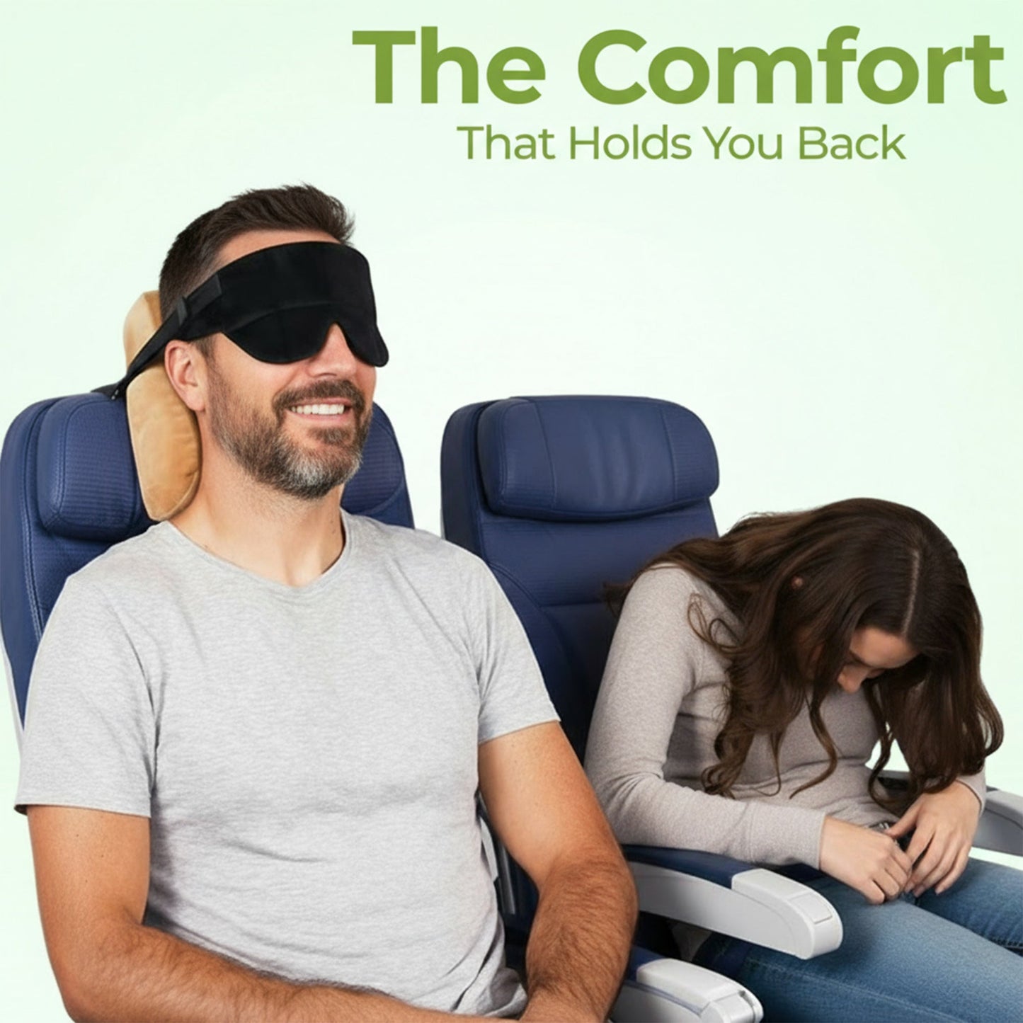 Easy-hold travel pillow with sleep mask for flights