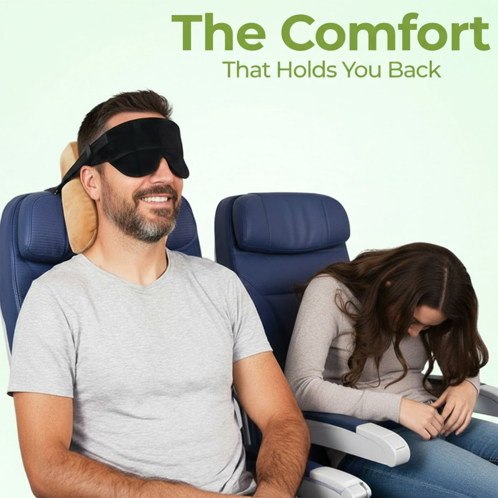 Easy-hold travel pillow with sleep mask for flights