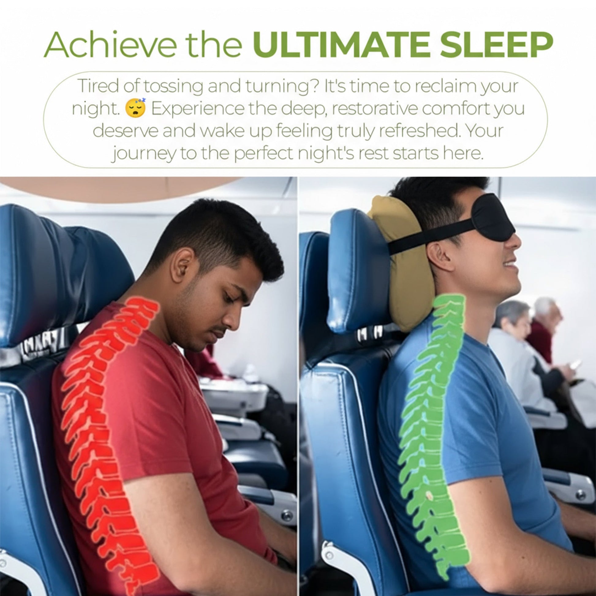 Easy-hold travel pillow with sleep mask for flights