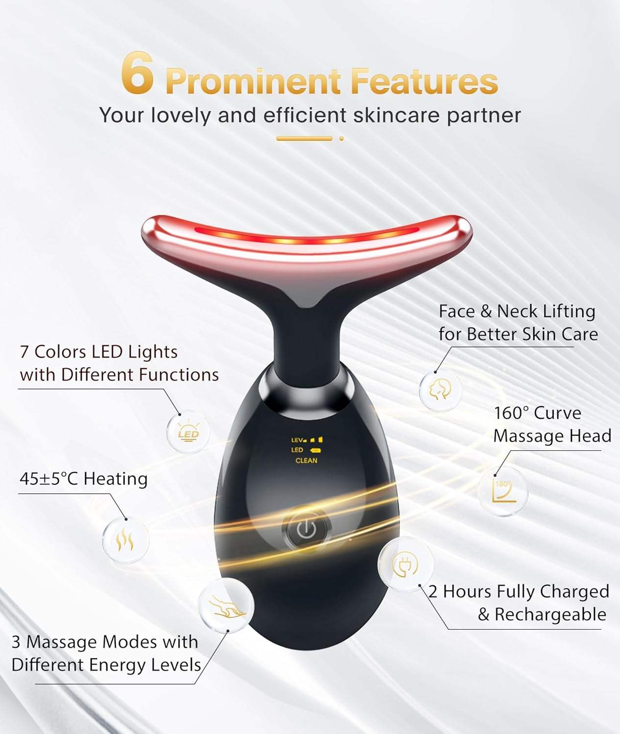 LED light therapy 7-color face and neck massager wand
