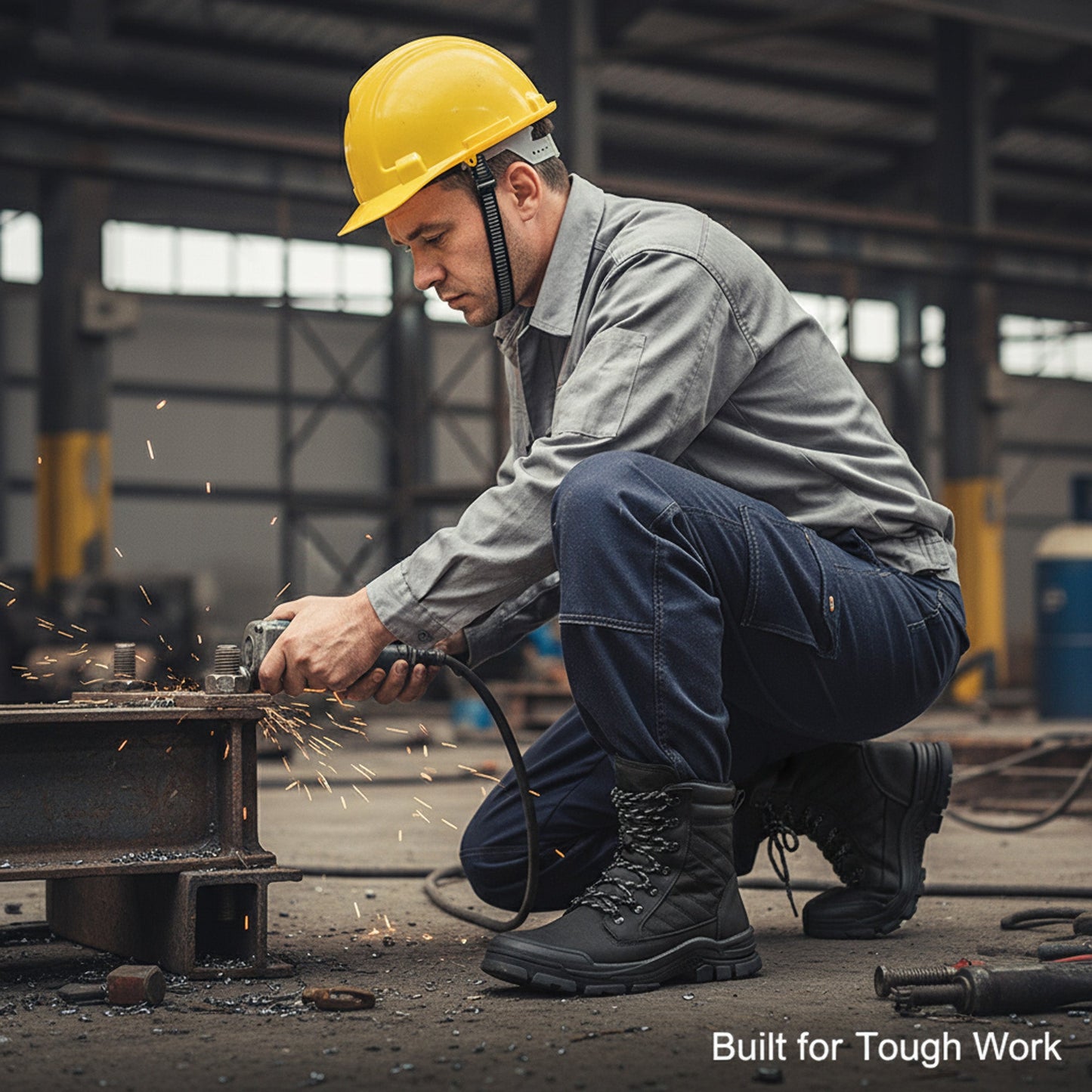 Zip-side safety work boots durable steel toe
