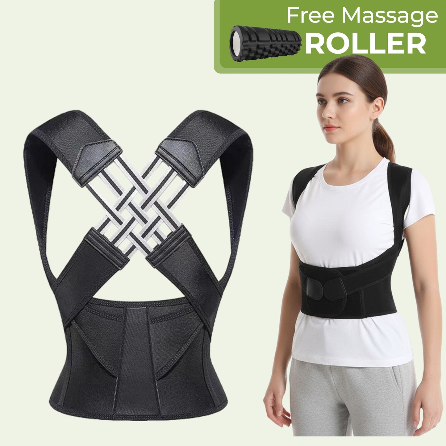 Adjustable posture corrector belt with free massage roller
