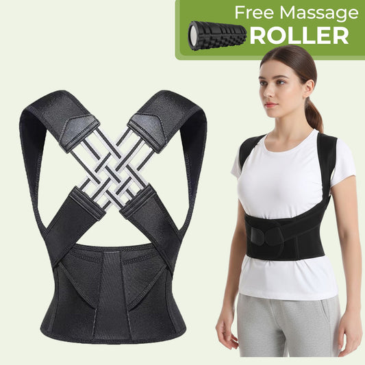 Adjustable posture corrector belt with free massage roller