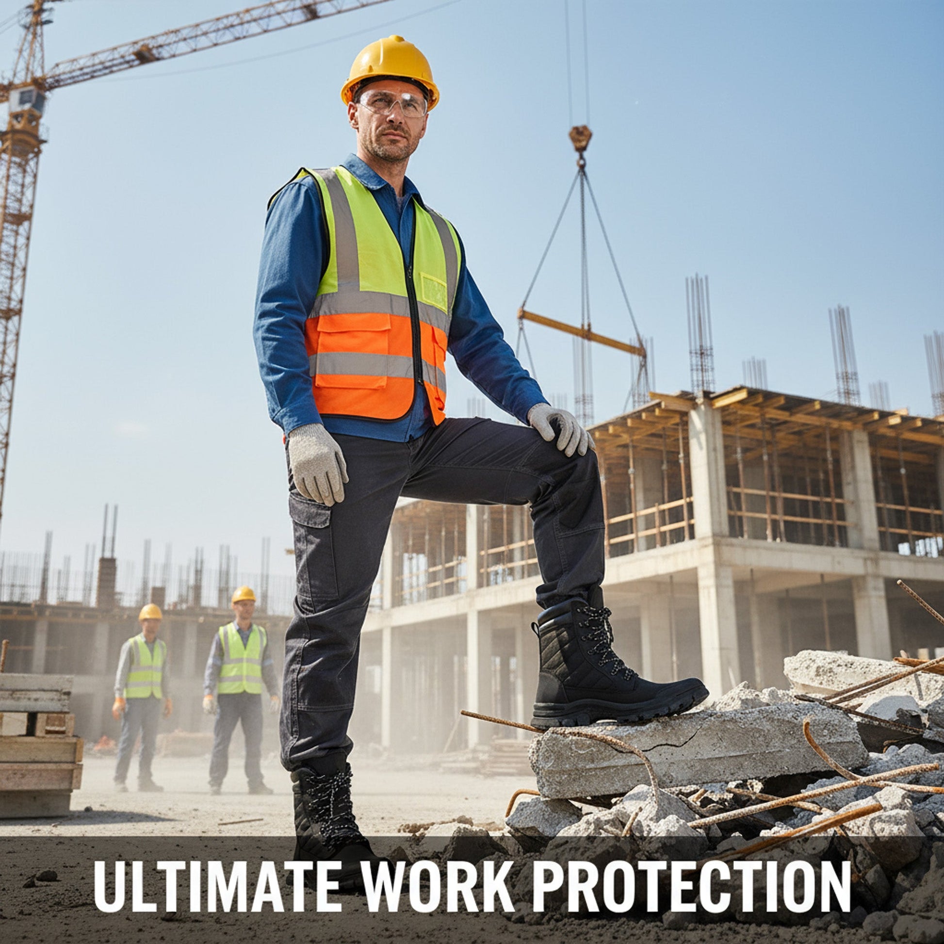 Zip-side safety work boots durable steel toe