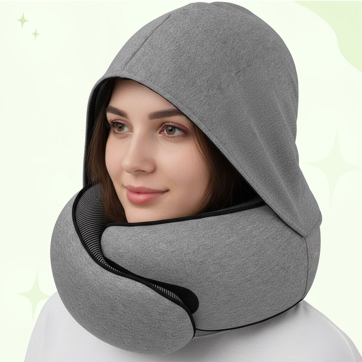 Hooded travel neck pillow memory foam for long flights