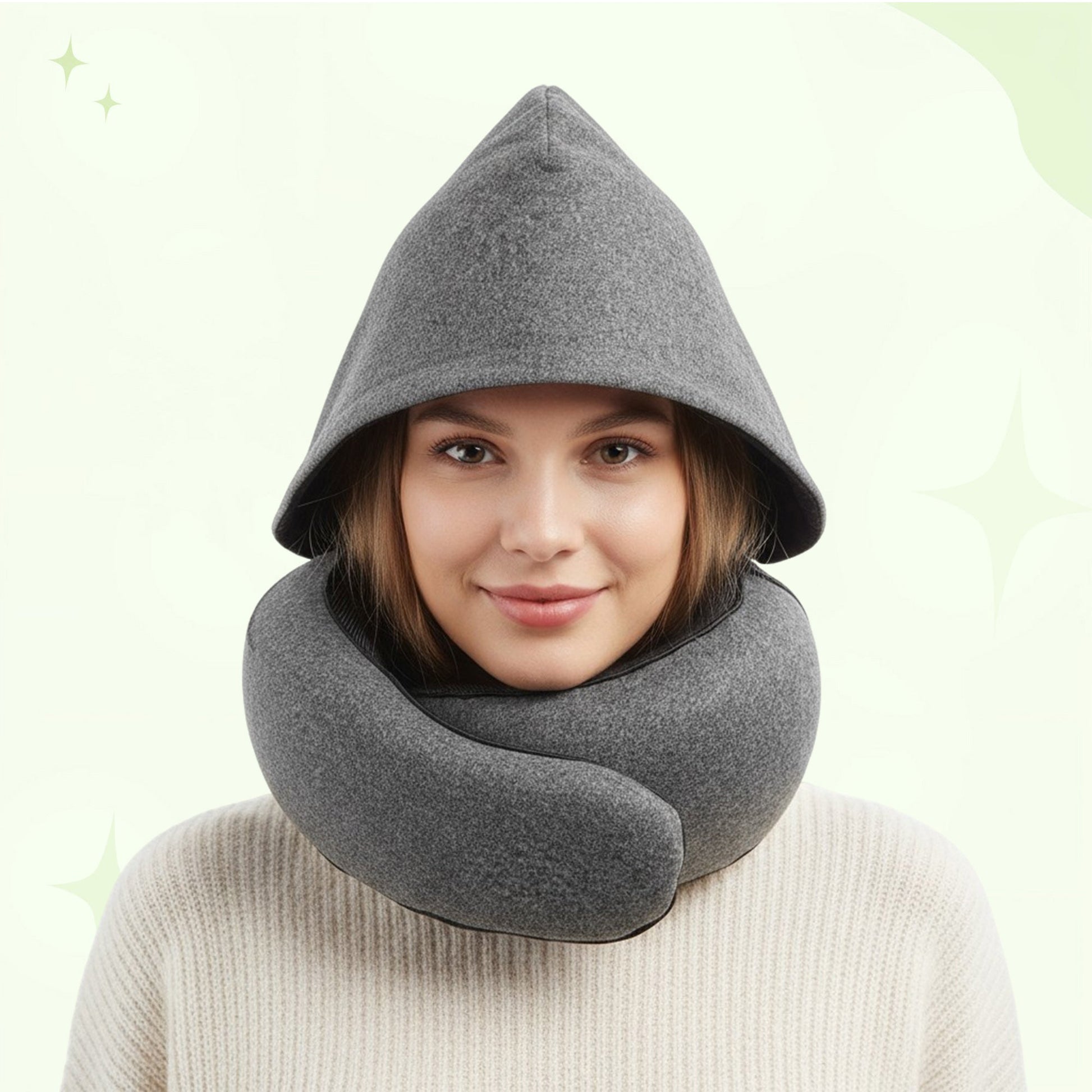 Hooded travel neck pillow memory foam for long flights