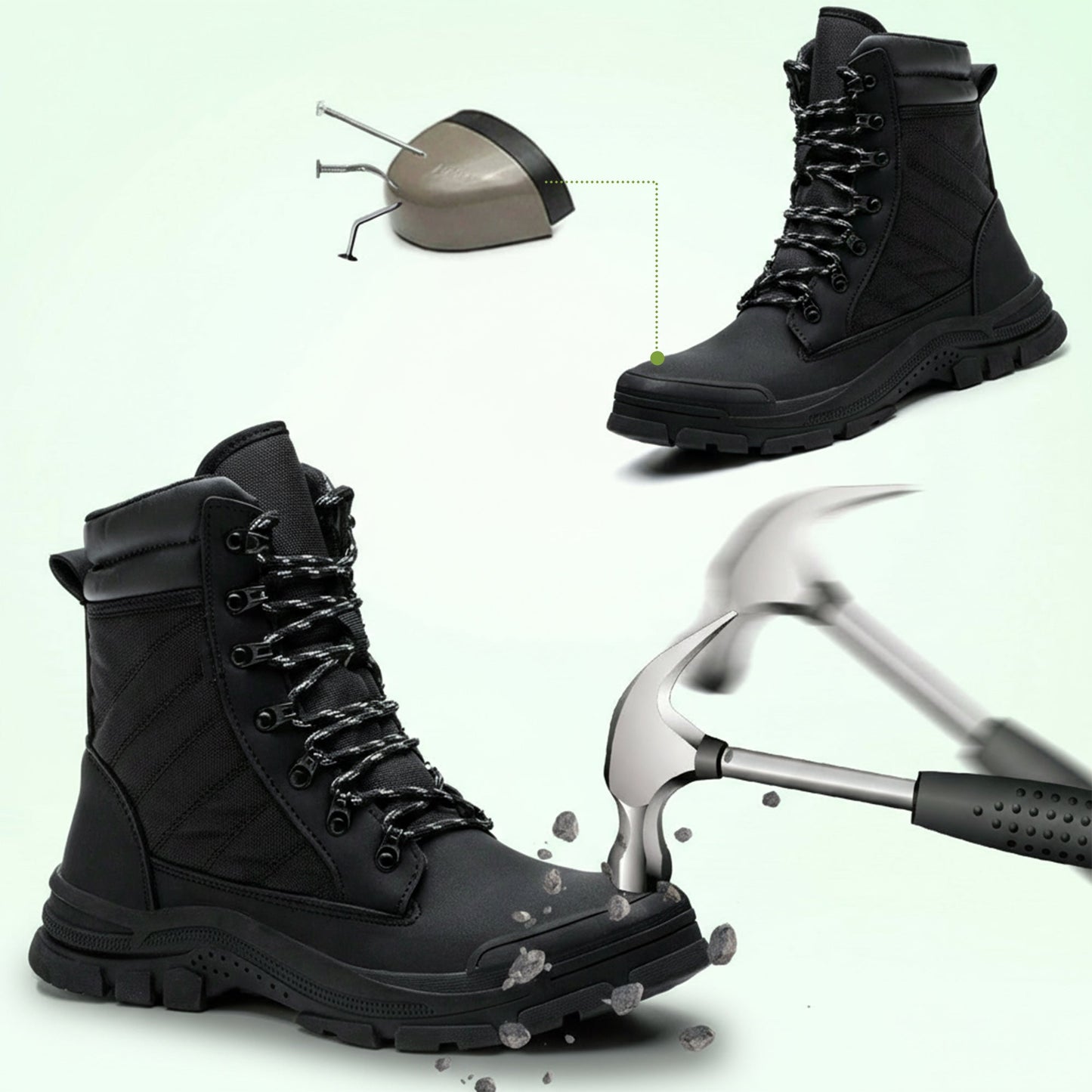 Zip-side safety work boots durable steel toe