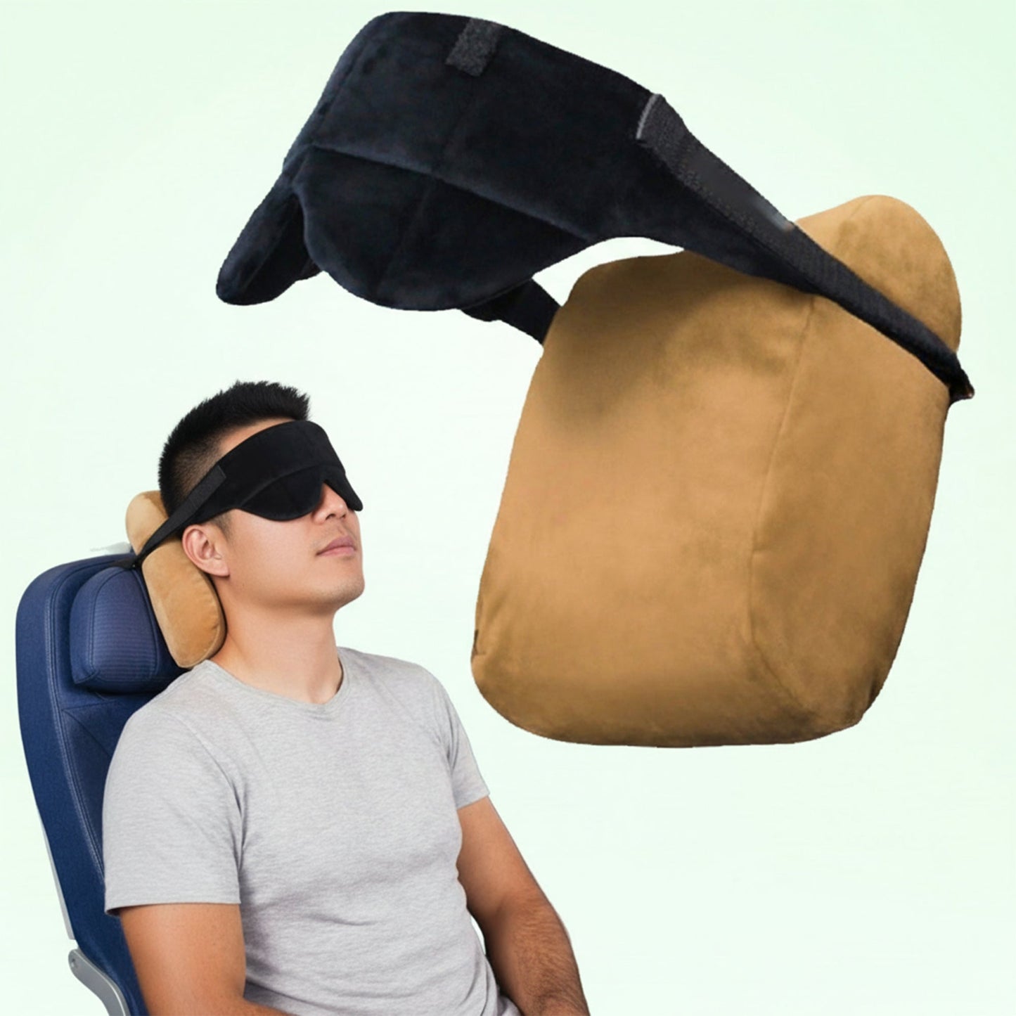 Easy-hold travel pillow with sleep mask for flights