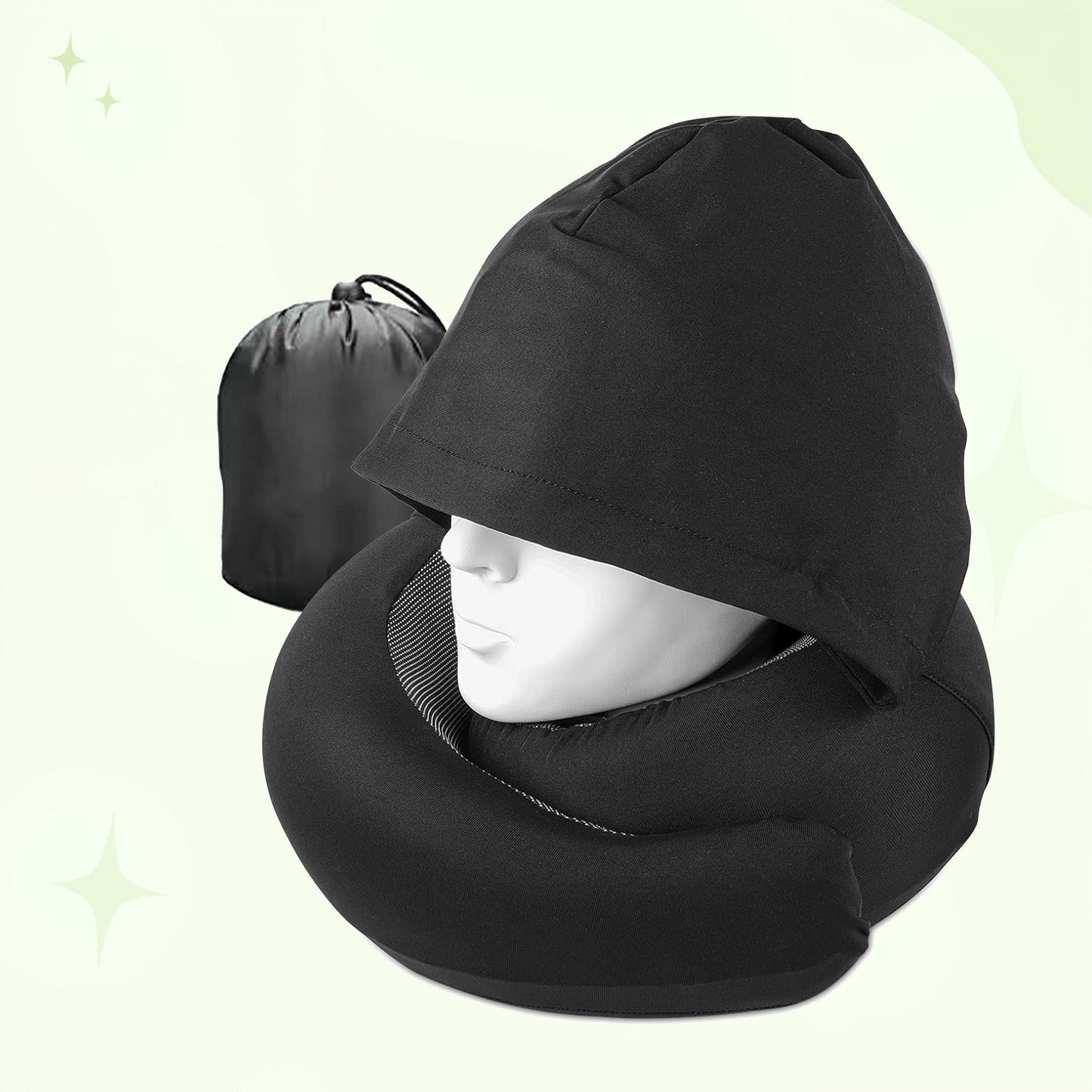 Hooded travel neck pillow memory foam for long flights