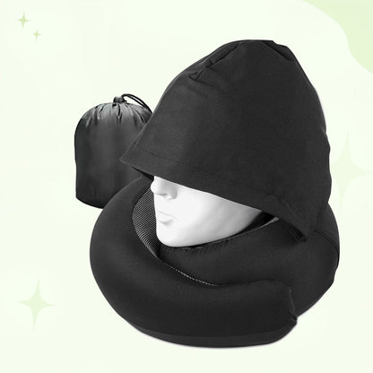 Hooded travel neck pillow memory foam for long flights