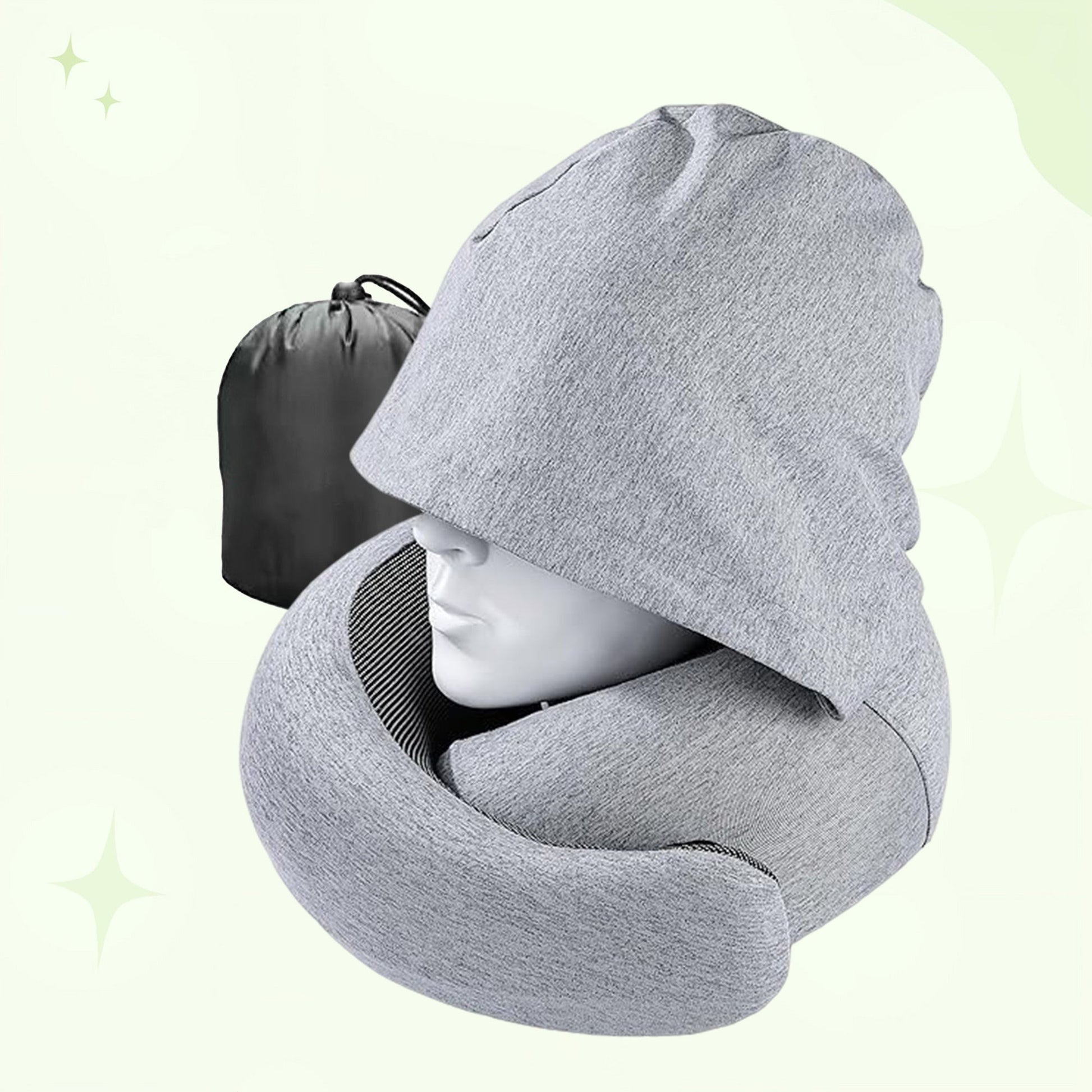 Hooded travel neck pillow memory foam for long flights