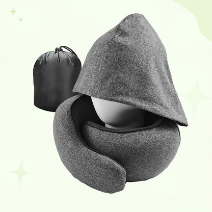 Hooded travel neck pillow memory foam for long flights