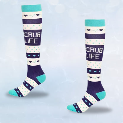 Fun-patterned 20-30mmHg knee-high compression socks pair