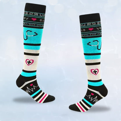 Fun-patterned 20-30mmHg knee-high compression socks pair