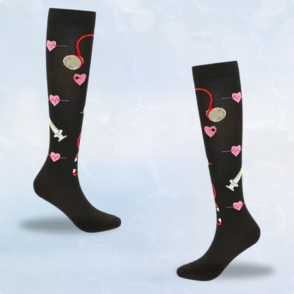 Fun-patterned 20-30mmHg knee-high compression socks pair