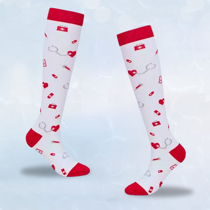 Fun-patterned 20-30mmHg knee-high compression socks pair