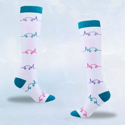 Fun-patterned 20-30mmHg knee-high compression socks pair