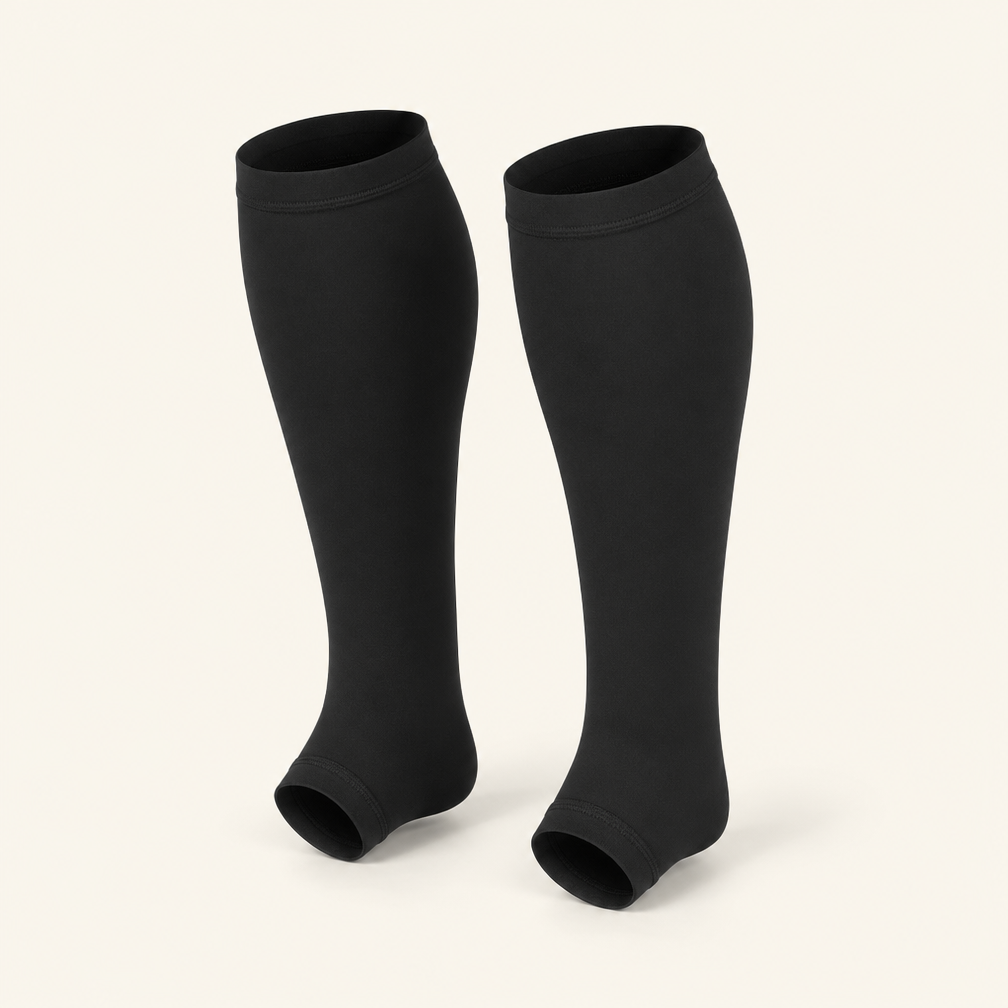 Plus Size Open Toe Compression Socks (20-30mmHg) - Wide Calf Support for Lymphedema, Edema, and Swollen Leg Relie