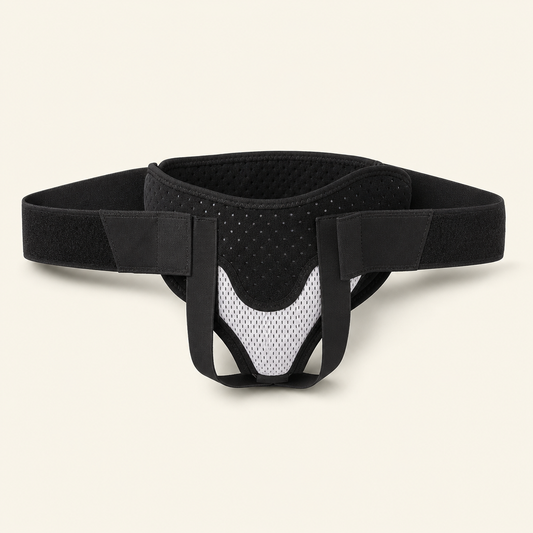 Adjustable Inguinal Hernia Support Belt - Double Truss Brace with 2 Removable Compression Pads for Groin Pain Relief and Recovery