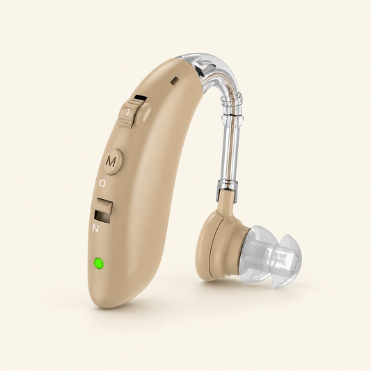 Rechargeable Behind-the-Ear (BTE) Hearing Aid - Digital Noise Reduction Sound Amplifier with Adjustable Volume for Seniors and Adults